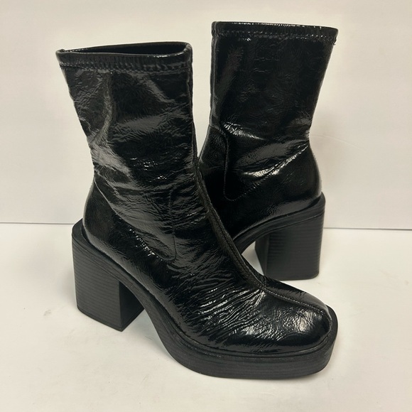 Kenneth Cole Ankle Boots Women 6 Black Chunky Amber Square Toe Pull On Y2k 90s - Picture 6 of 10